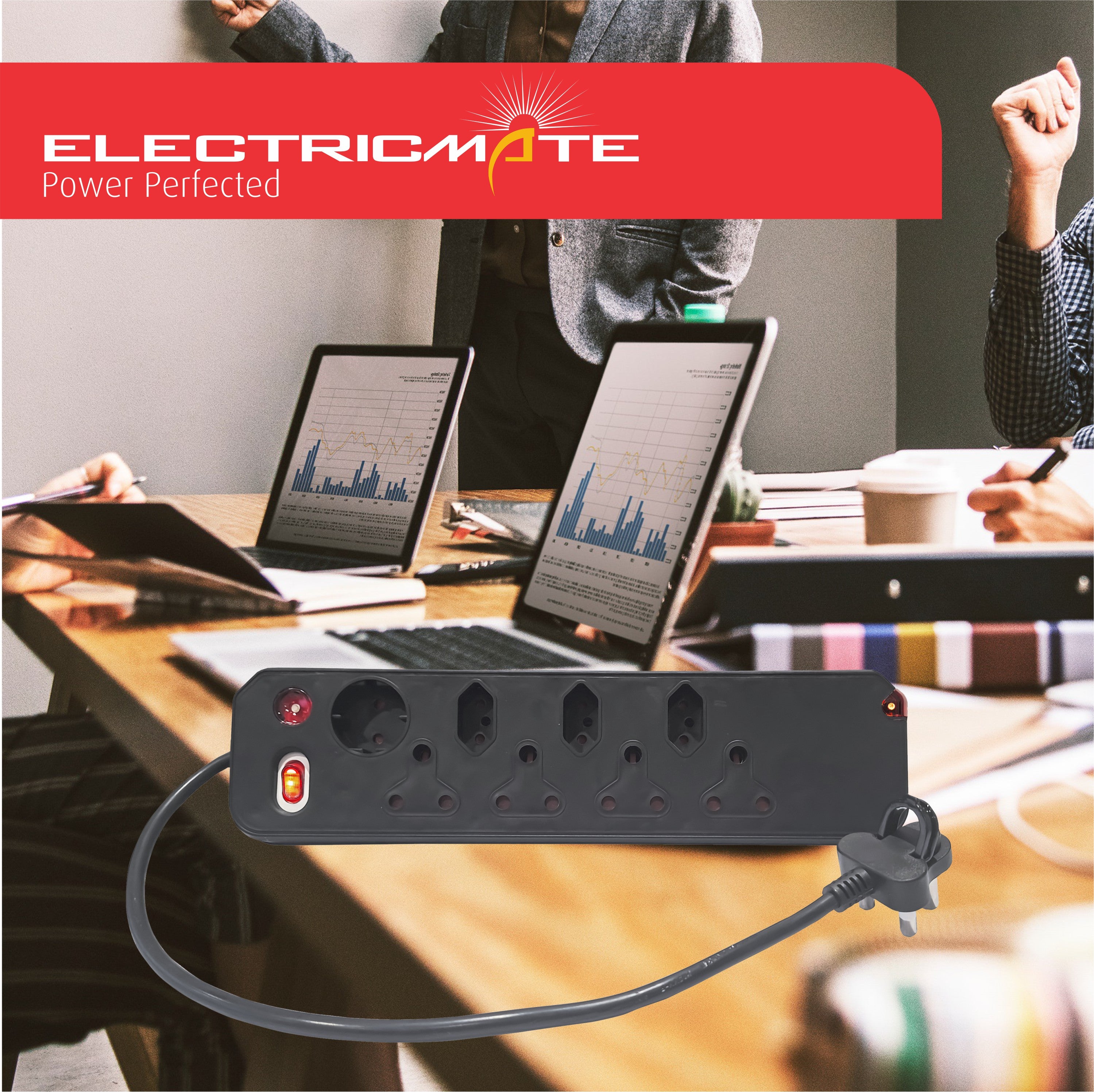 Electricmate 8 Way Single Switch Multiplug Black
