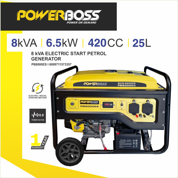 Powerboss 8Kva / 6.5Kw Electric Start Petrol Generator PB8000ES