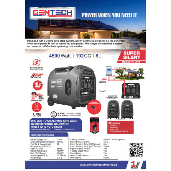 Gentech Power 4500-Watt Pure Sine Wave Inverter Generator