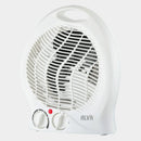 White fan heater with visible brand 'ALVA' on a light gray background