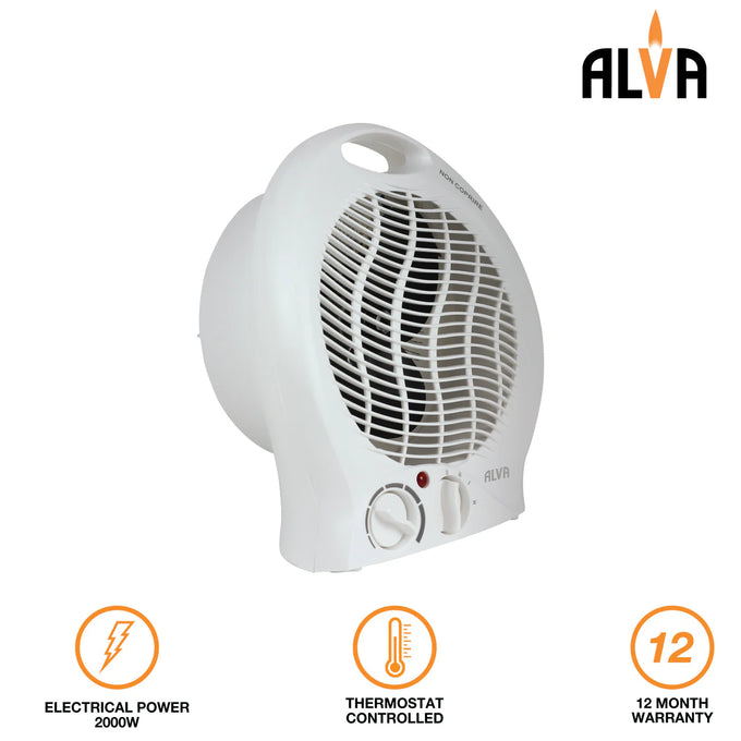 Alva - Electric Fan Heater - White 1000/2000W