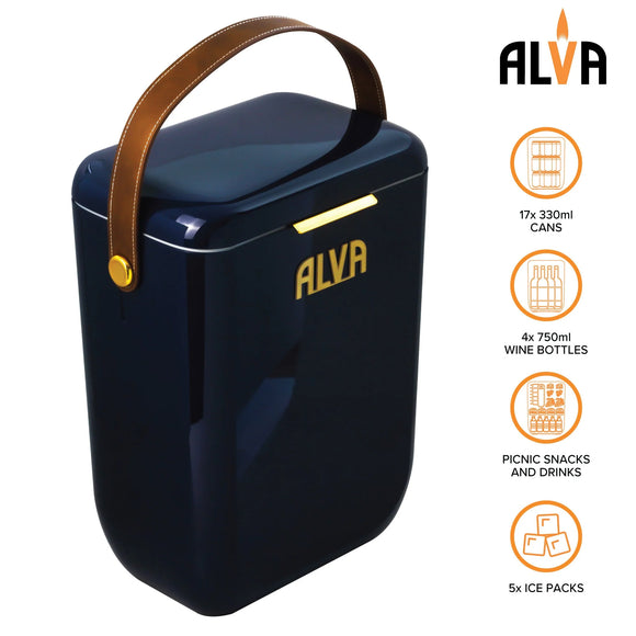 Alva 10L Cooler Box With Leather Strap - Midnight Blue