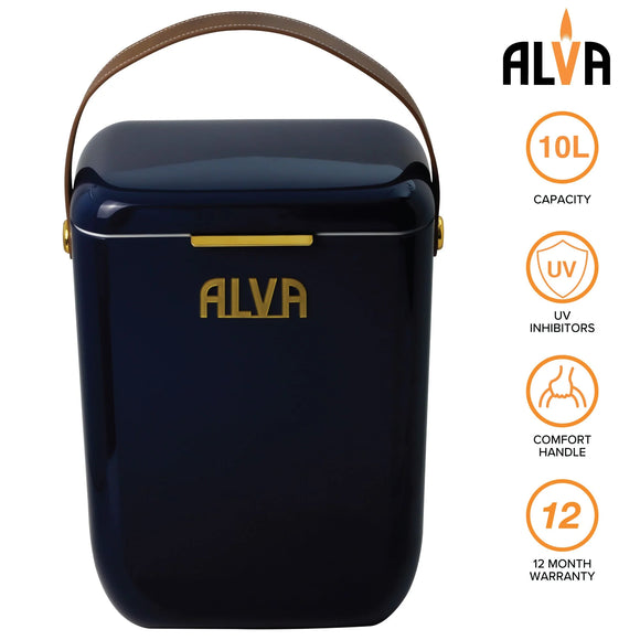 Alva 10L Cooler Box With Leather Strap - Midnight Blue