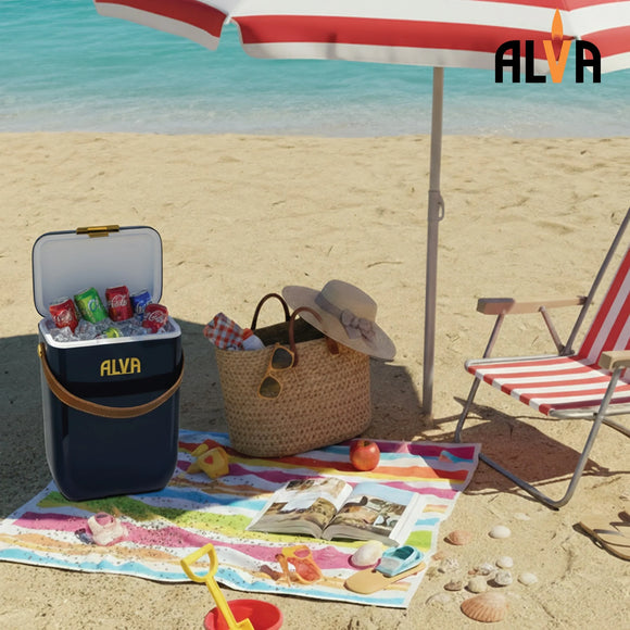 Alva 10L Cooler Box With Leather Strap - Midnight Blue