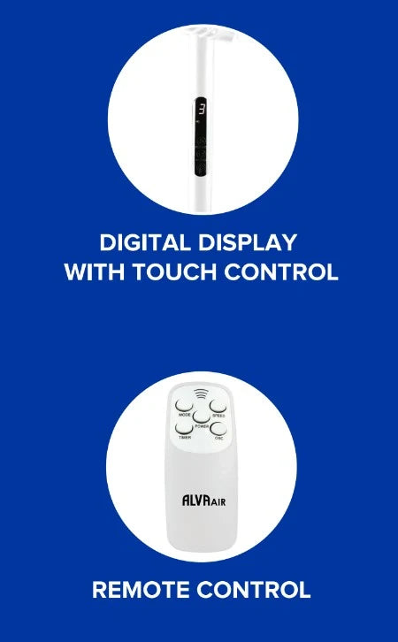 Alva 40cm Plastic Pedestal Fan | Remote & Touch Control Telescopic (White)