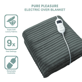 Pure Pleasure Stripe Flannel Fleece Electric Over Blanket 160x120cm - 0