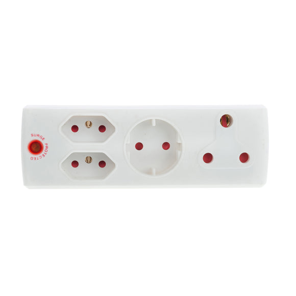 Electricmate Surge Adapter With 1 X 16A + 2 X 5 Amp + 1 X Schuko - White
