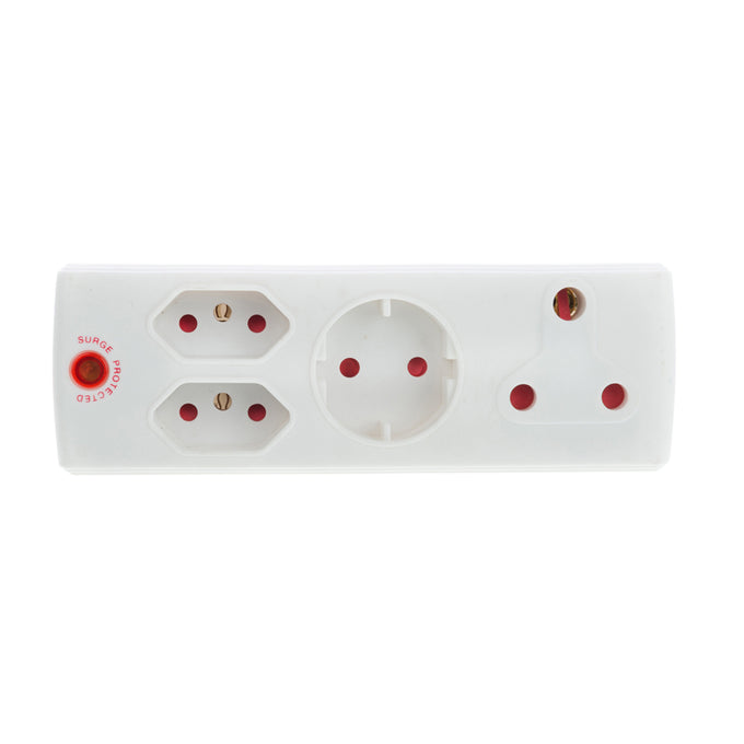 Electricmate Surge Adapter With 1 X 16A + 2 X 5 Amp + 1 X Schuko - White