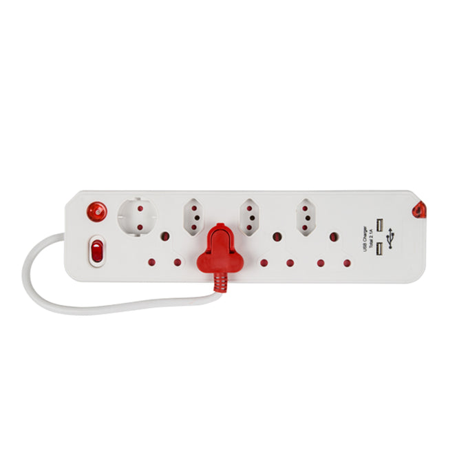 Electricmate 8 Way Single Switch Surge + 2.1 Amp Usb Multiplug - White
