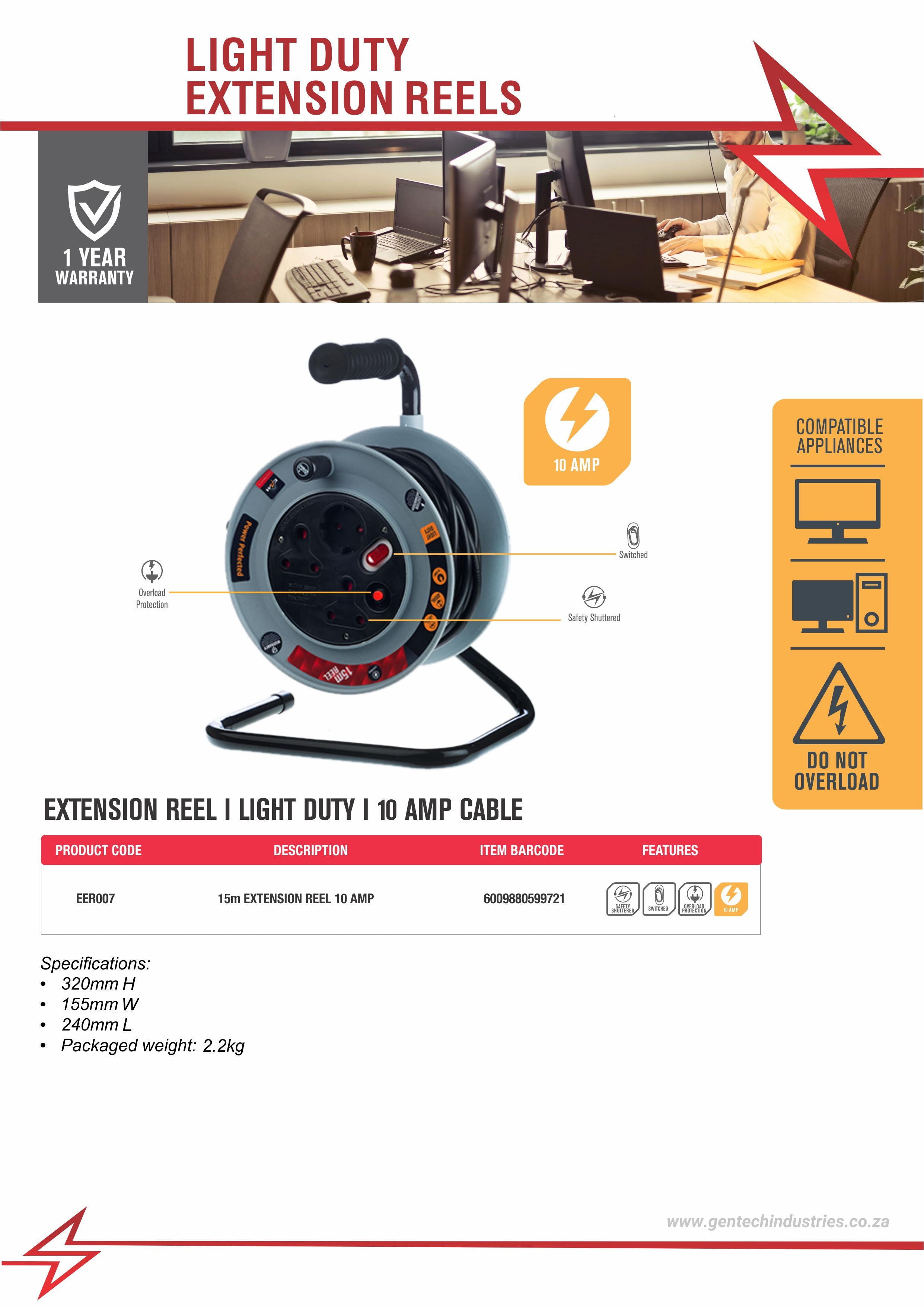 Electricmate 15m Extension Reel 10A