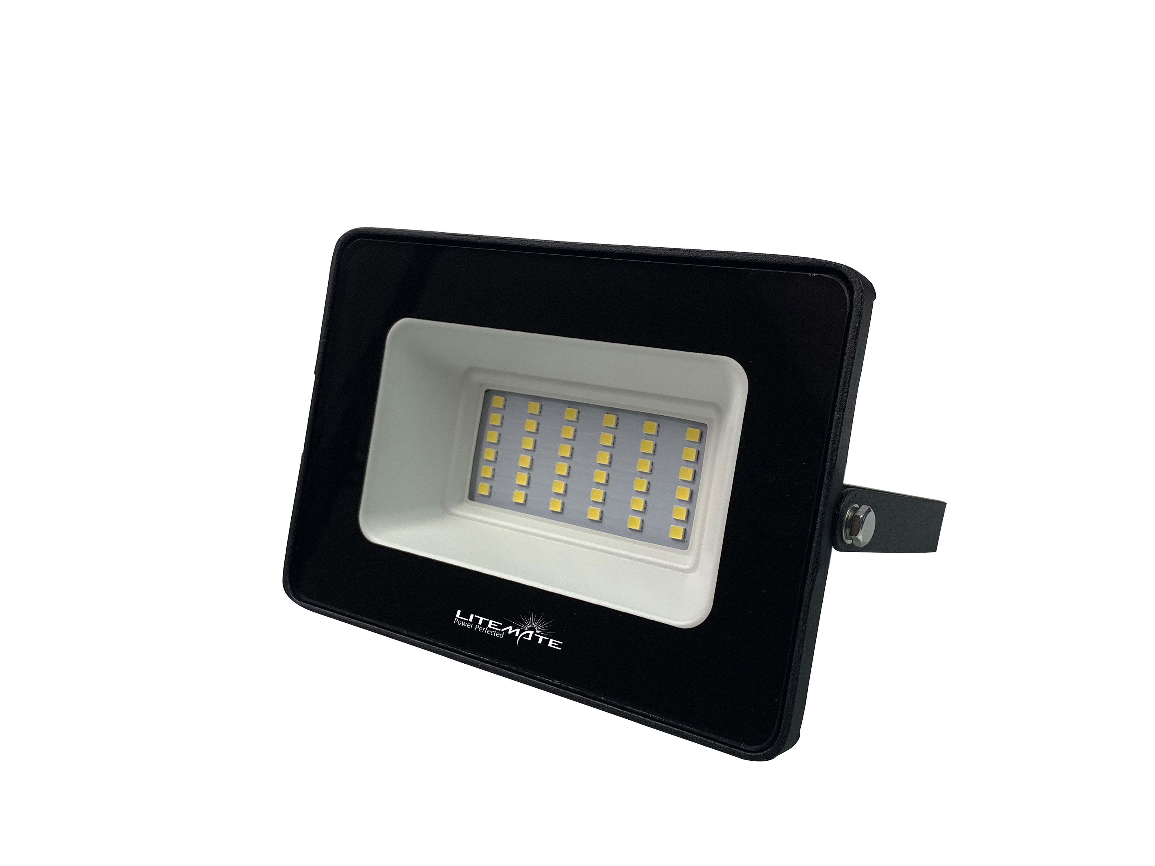 Litemate Slimline 30 Watt Black Led Flood Light With Day/Night Sensor - Black