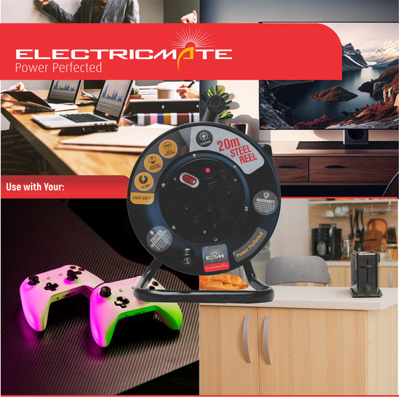 Electricmate 10 Amp Extension Steel Reel 20M