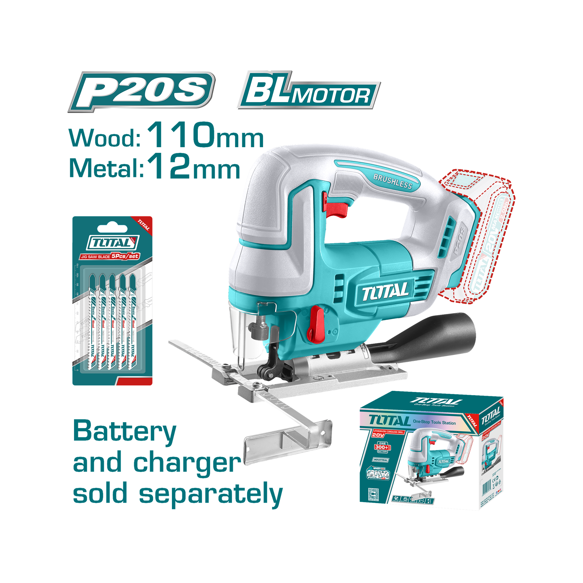 Total Cordless Jigsaw 20V Unit Only TJSLI1008 for sale | AHM Online ...