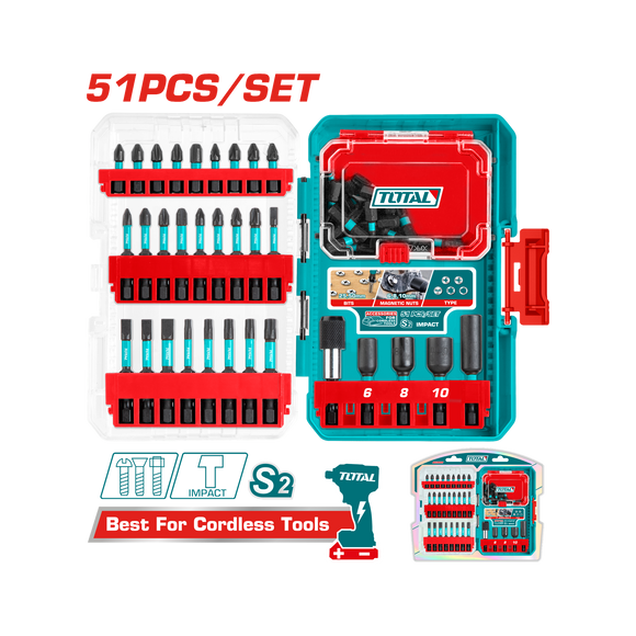Total 51 Pce Screwdriver Impact Bits Set TACSDL25106