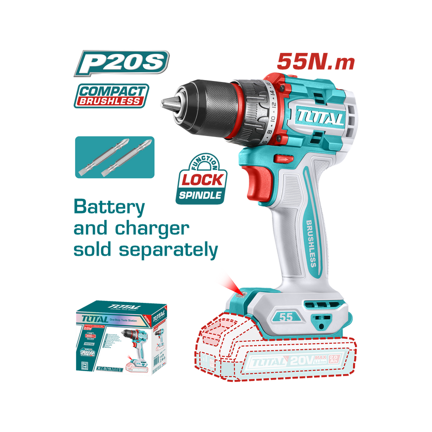 Image of Total Power Tool Total Compact Brushless Cordless Drill 13mm 55N.m TDLI205581
