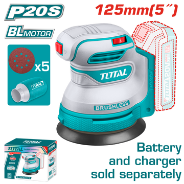 Total Random Orbital Sander 125mm Li-Ion 20V Excluding Battery and Charger TROSLI2002