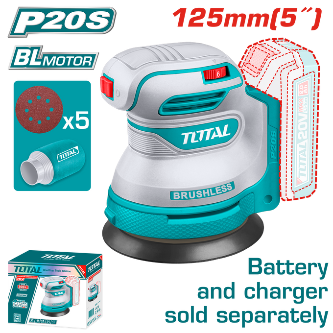 Total Random Orbital Sander 125mm Li-Ion 20V Excluding Battery and Charger TROSLI2002