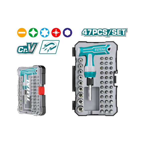 Total 47 Pcs T-Handle Wrench Screwdriver Set TACSD30476