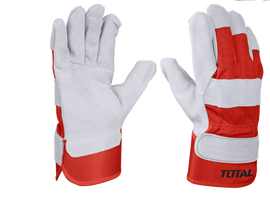 Red and white gloves with 'TOTAL' branding on a white background