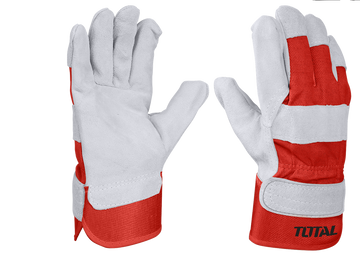 Red and white gloves with 'TOTAL' branding on a white background