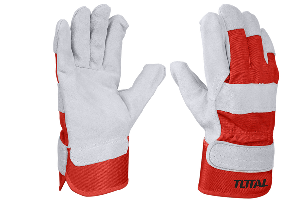 Red and white gloves with 'TOTAL' branding on a white background