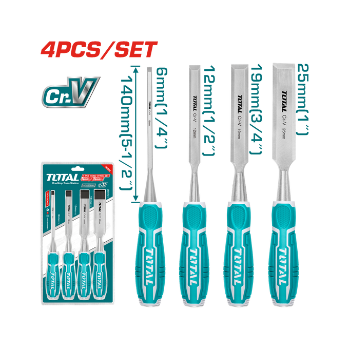 Total 4 Pcs Wood Chisel Set THT41K0401