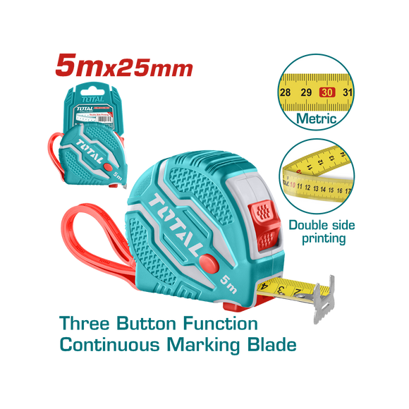 Total Steel Measuring Tape 5m X 25mm TMT126052M