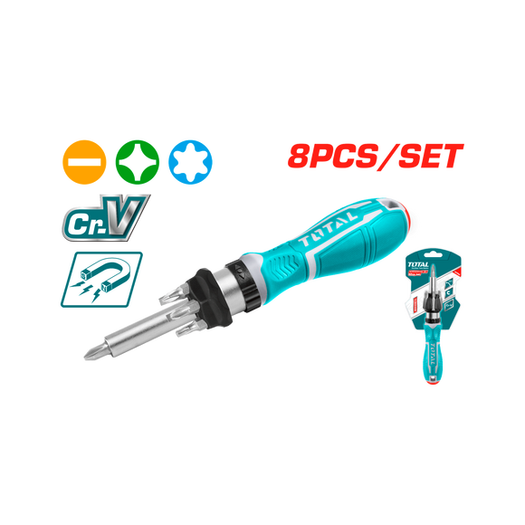 Total 8 Pcs Ratchet Set Screwdriver Set TACSD30086