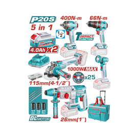Total 5 Pcs Cordless Industrial Combo Kit 20V TCKLI20592