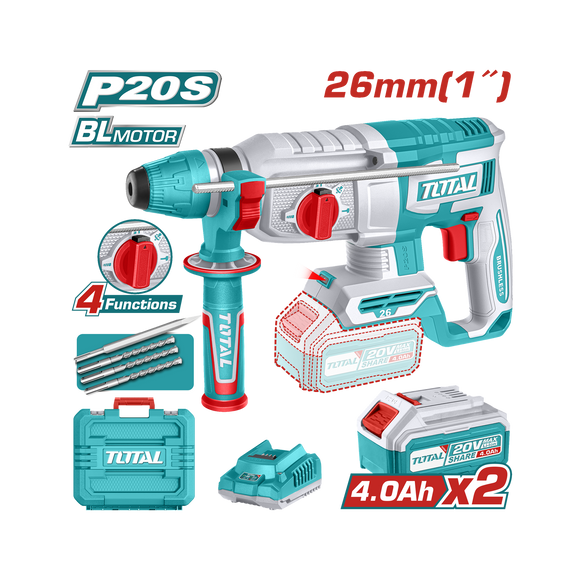 Total Rotary Hammer 20V 2x 4.0Ah Batteries TRHLI202682