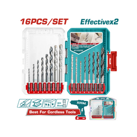 Total 16 Pcs Metal, Masonry and Wood Drill Bits Set TACSDL11608