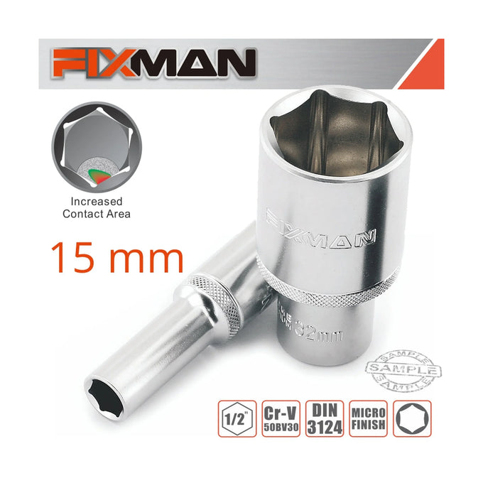 Fixman 1/2' Drive Deep Socket 15mm - image 01