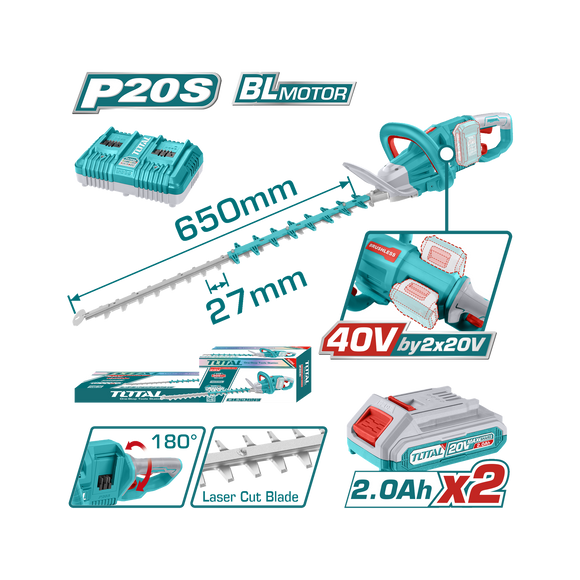 Total Lithium-Ion Hedge Trimmer 40V 2A-2X THTLI400282