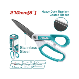 Total 8 Inch/210mm Rubber Grip Long-Blade Scissors Bld Thickness = 3.2mm- 4 Pack THSCRS812108