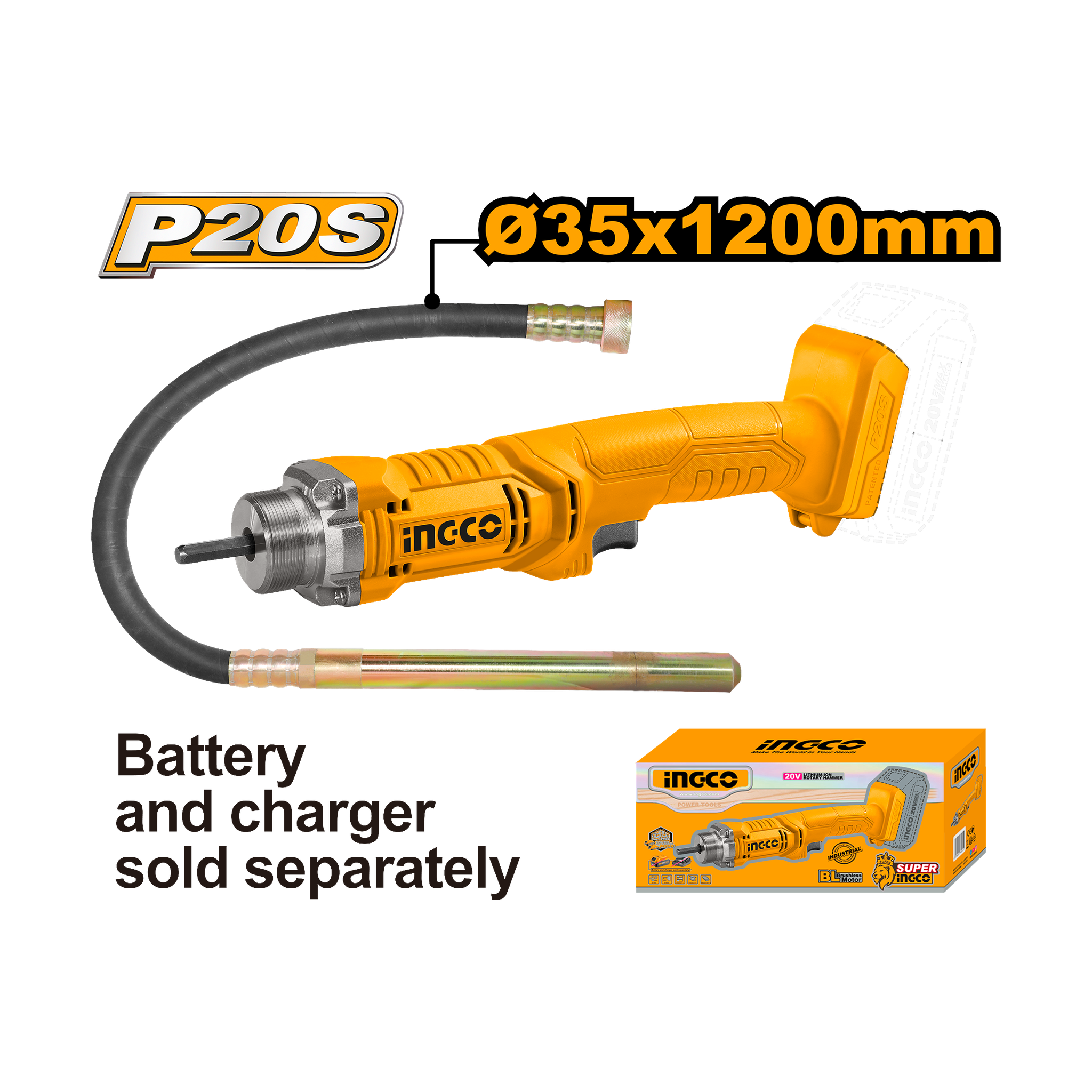 Ingco 20V Lithium-Ion Concrete Vibrator CCVLI202301