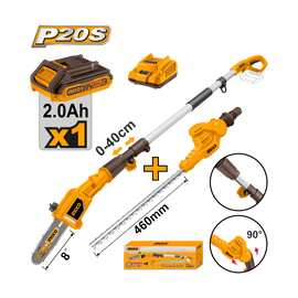 Ingco 20V Lithium-Ion Pole Saw With Pole Hedge Trimmer CPTS201681