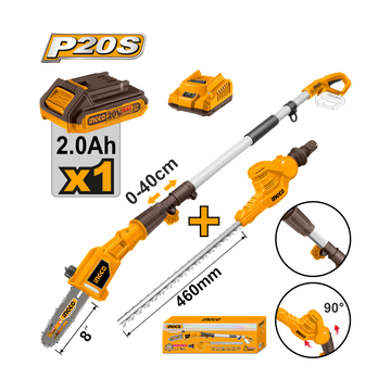 Ingco 20V Lithium-Ion Pole Saw With Pole Hedge Trimmer CPTS201681
