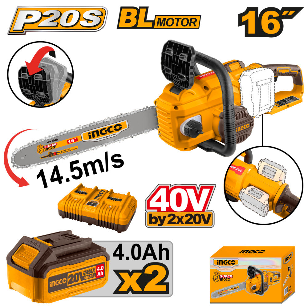 Ingco 40v lithium-ion chain saw cgsli401682