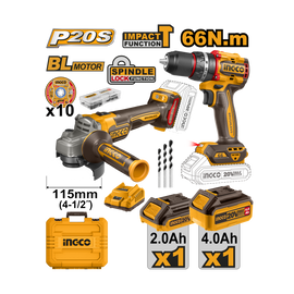 Ingco 20V Lithium-Ion Cordless 2 Piece Combo Kit CKLI20273