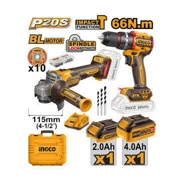 Ingco 20V Lithium-Ion Cordless 2 Piece Combo Kit CKLI20273
