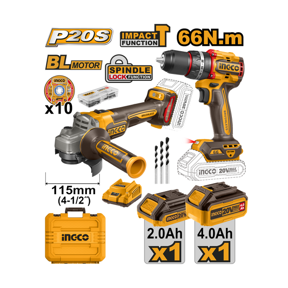 Ingco 20V Lithium-Ion Cordless 2 Piece Combo Kit CKLI20273