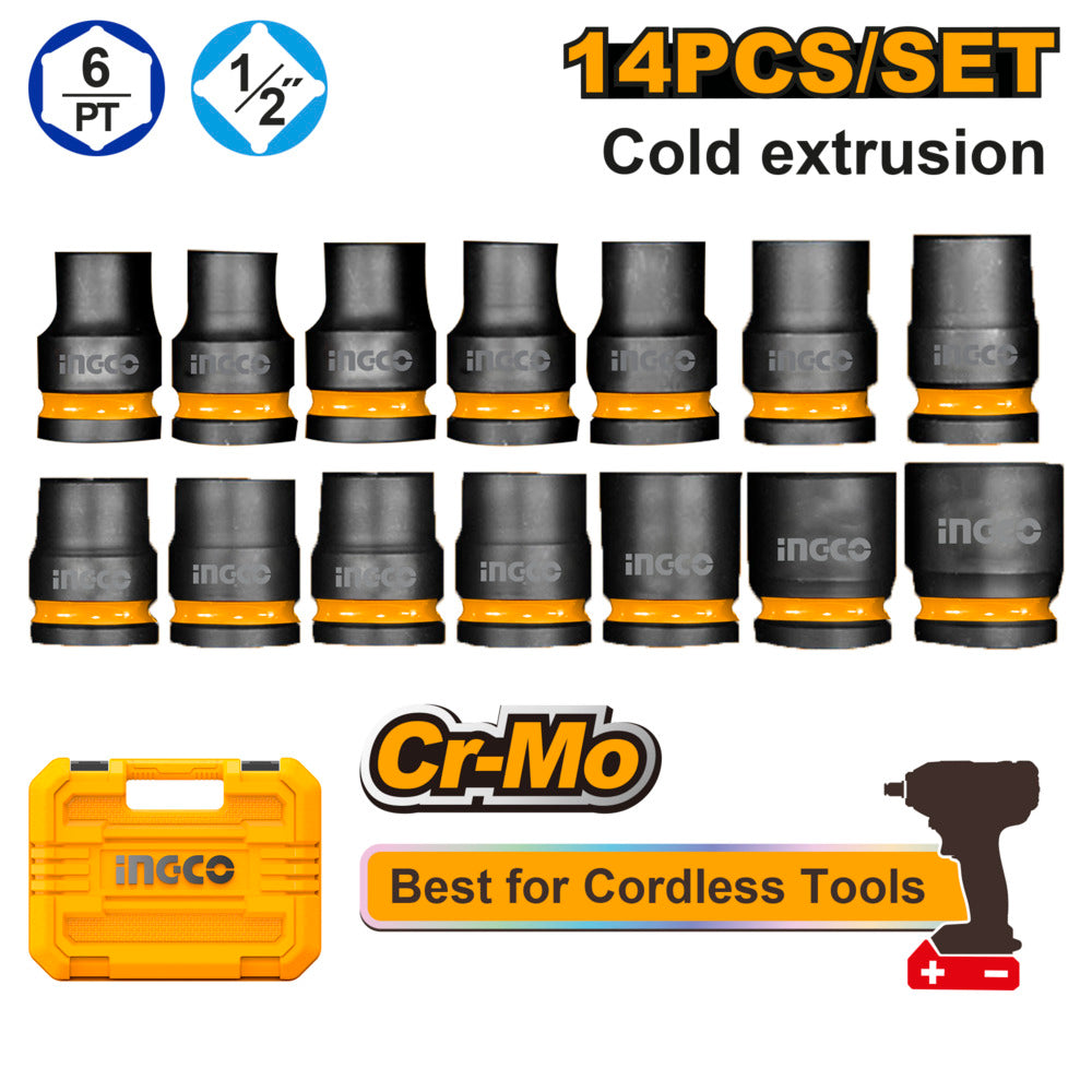Ingco socket set 1/2" 14pce hkissd12141