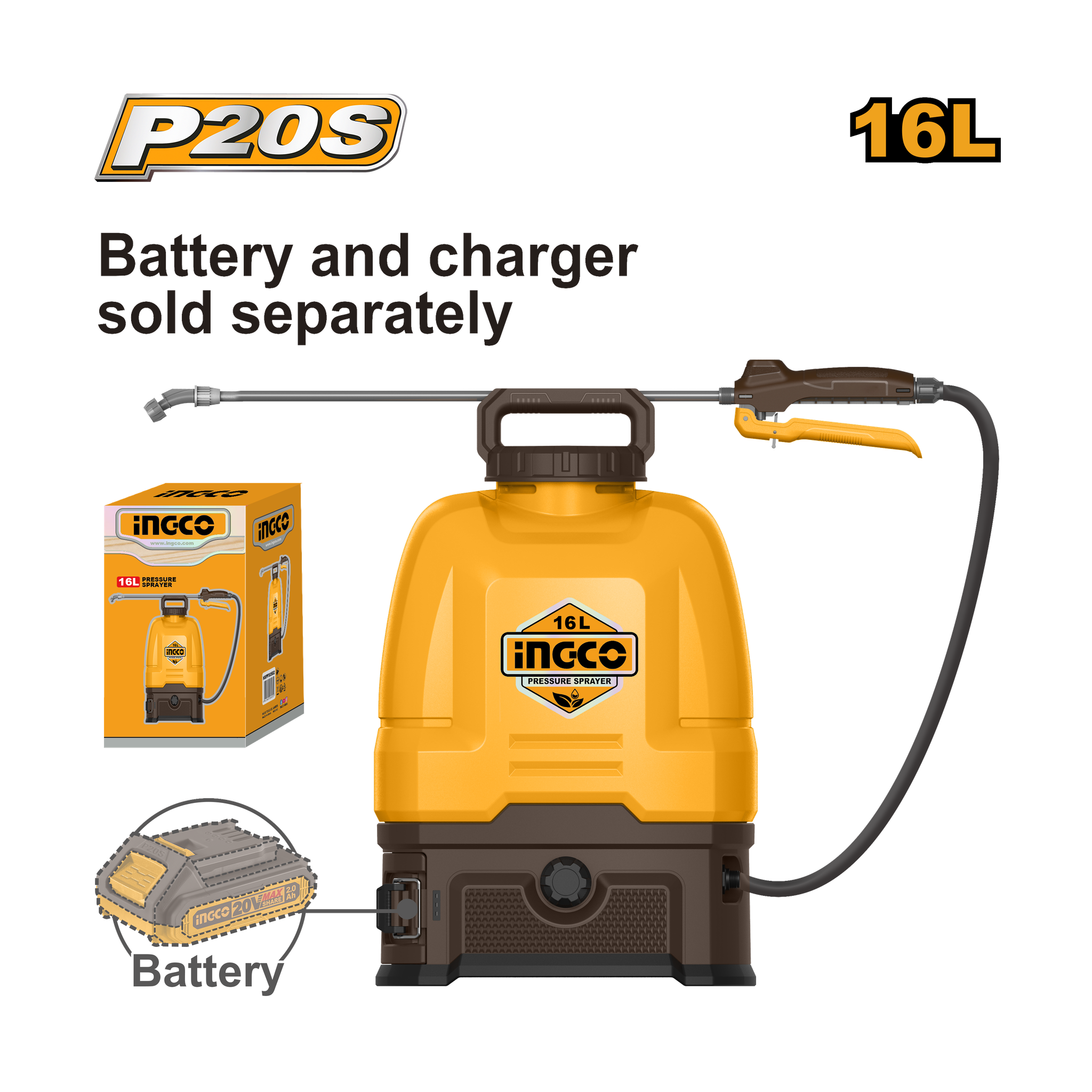 Ingco 20V Lithium-Ion Garden Pressure Sprayer CSPLI2016