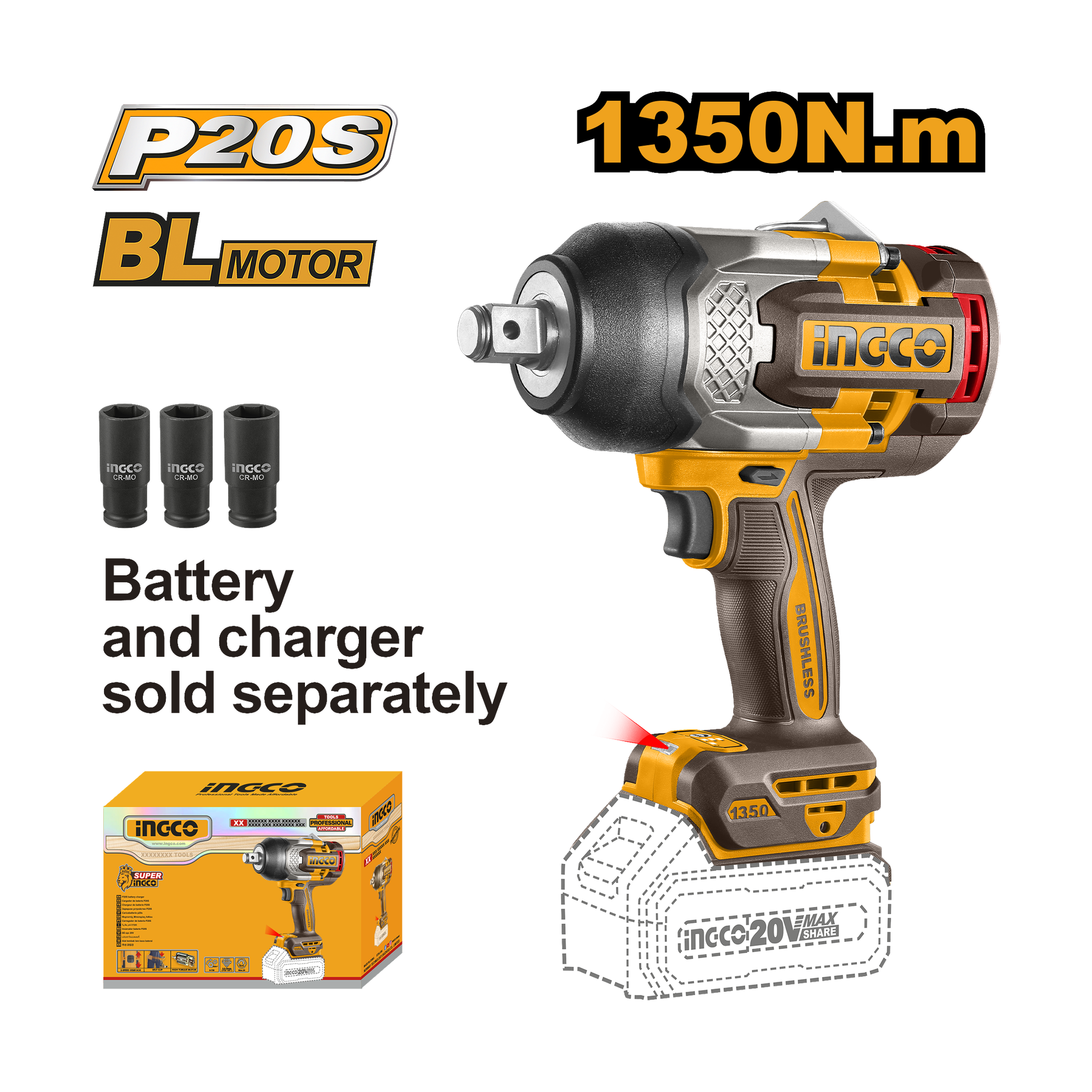 Ingco 20V Lithium-Ion Impact Wrench CIWLI201351