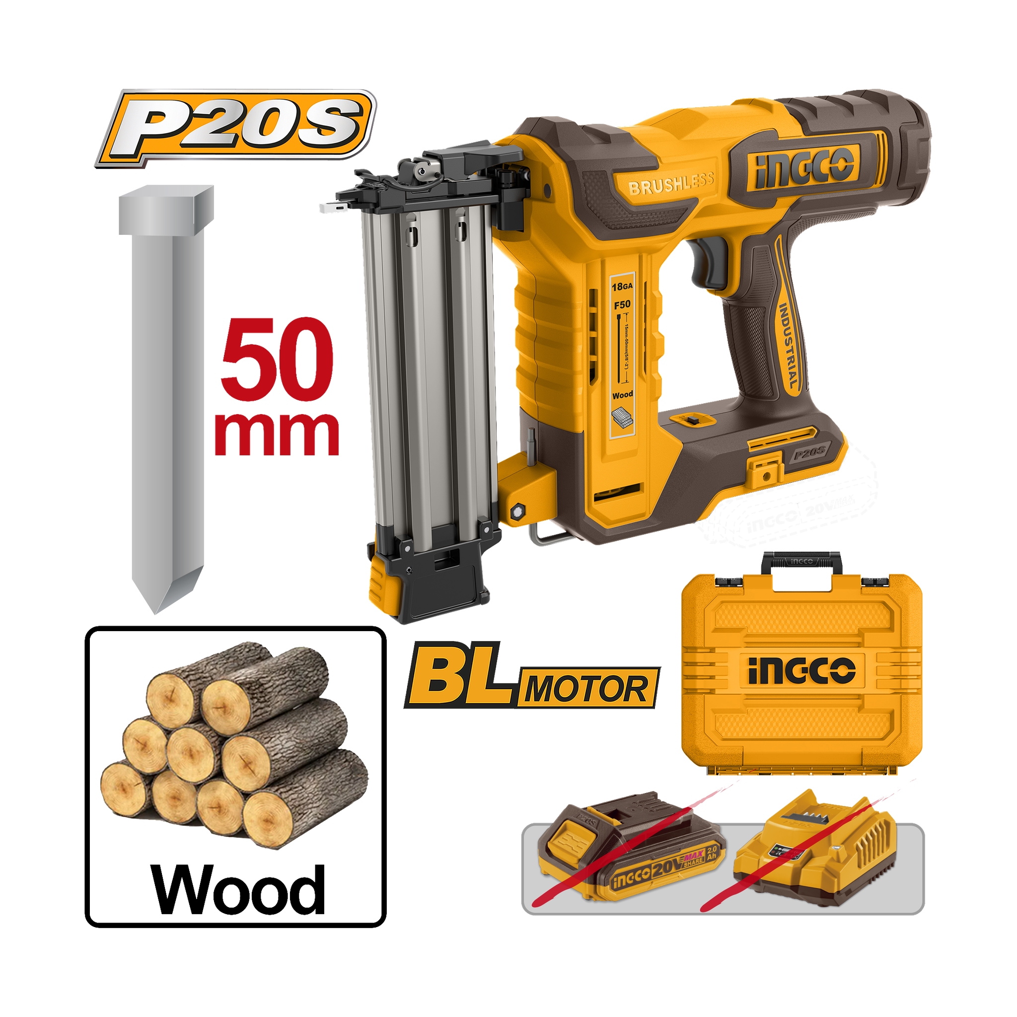 Ingco 20V Lithium-Ion Cordless Brad Nailer  CBNLI5005