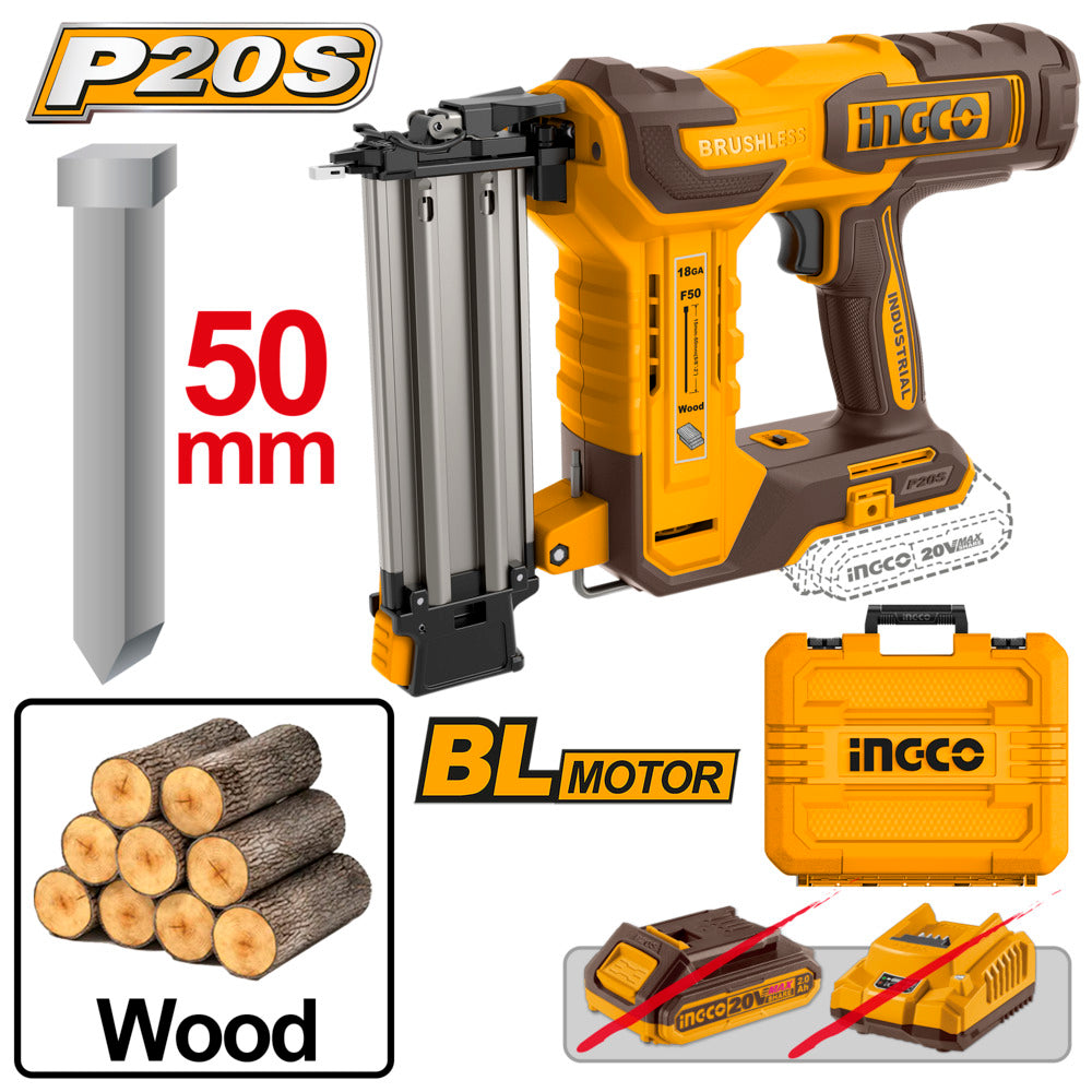 Ingco 20v lithium-ion cordless brad nailer cbnli5005