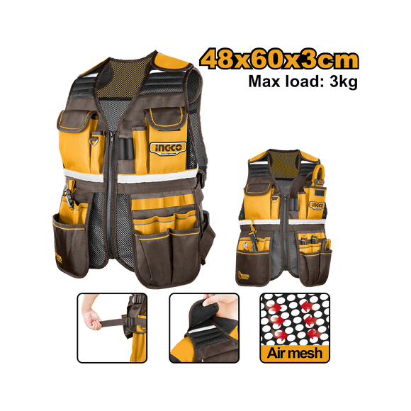 Ingco Tool Vest with adjustable Straps 48X60X3CM 17 Pocket
