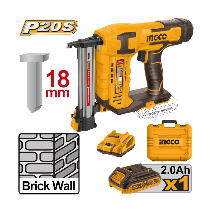 Ingco 20V Lithium-Ion Cordless Brick Nailer  CSTLI3808