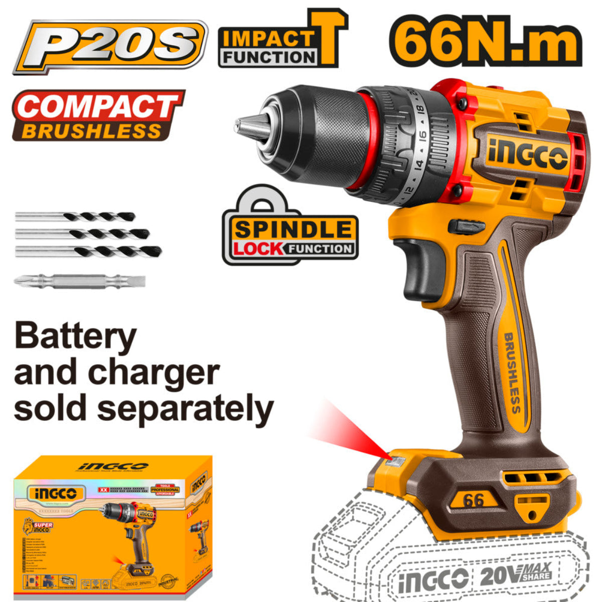 Ingco 20v lithium-ion impact drill cidli206681