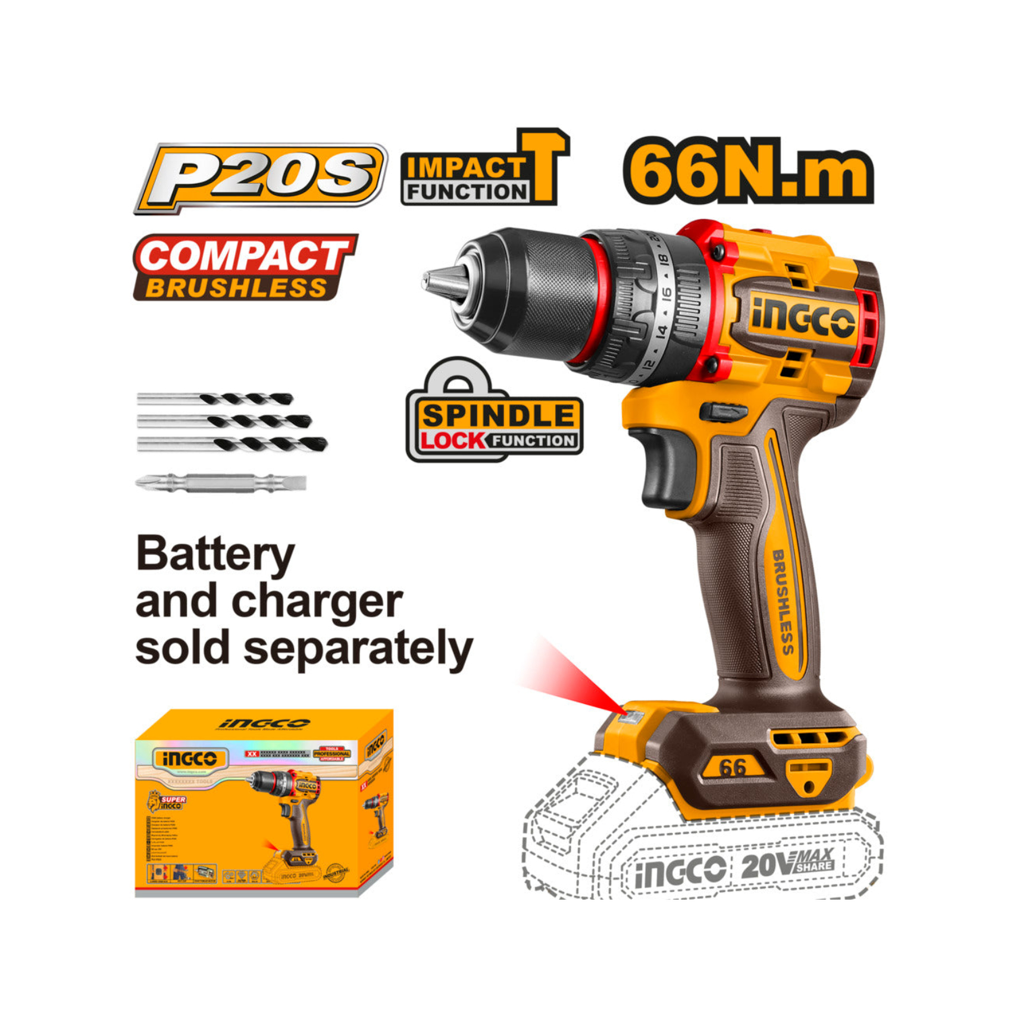 Ingco 20v lithium-ion impact drill cidli206681 for sale AHM